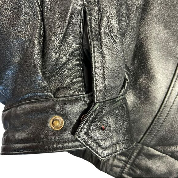 Perry Ellis Black Leather Jacket with Quilted Lining Men’s Large - Picture 8 of 11